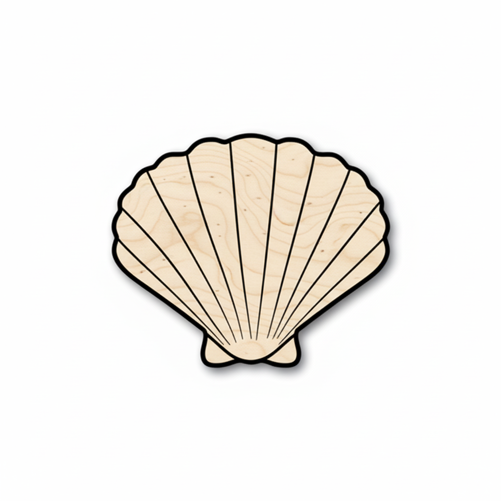 Unfinished Wood Sea Shell - Clam Shell Cutout | Baltic Birch Plywood Craft Shapes NameSigns.com