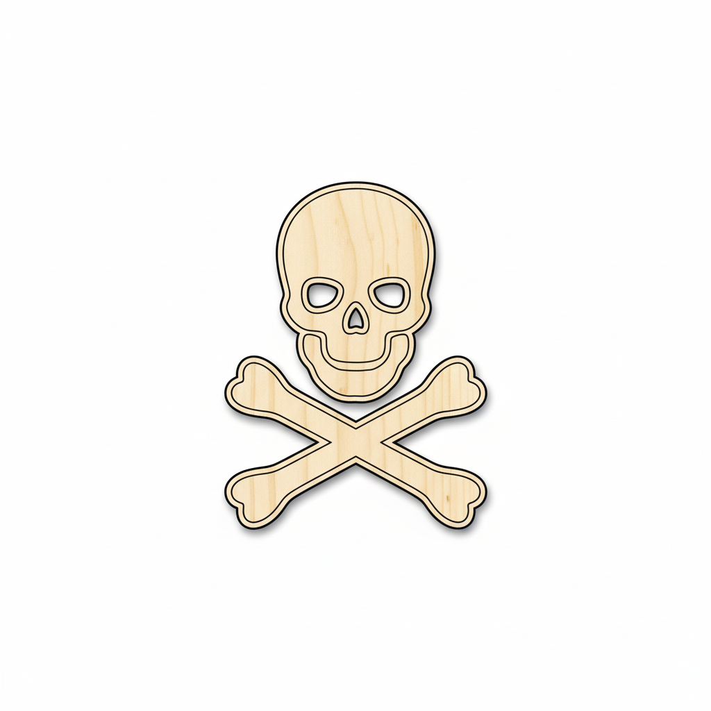 Wood Skull Crossbones - Baltic Birch Plywood Unfinished Wood Cutouts | Pirate Craft Shapes NameSigns.com