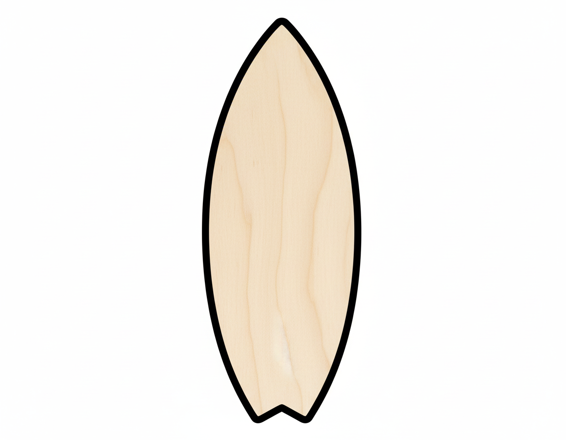 Unfinished Wood Surfboard - Fishtail Shape Laser Cut Wood Craft Cutout Baltic Birch NameSigns.com