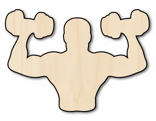 Unfinished Body Builder Shape – Laser Cut Wooden Shape | Sanded Wood Cutout for DIY Crafts NameSigns.com