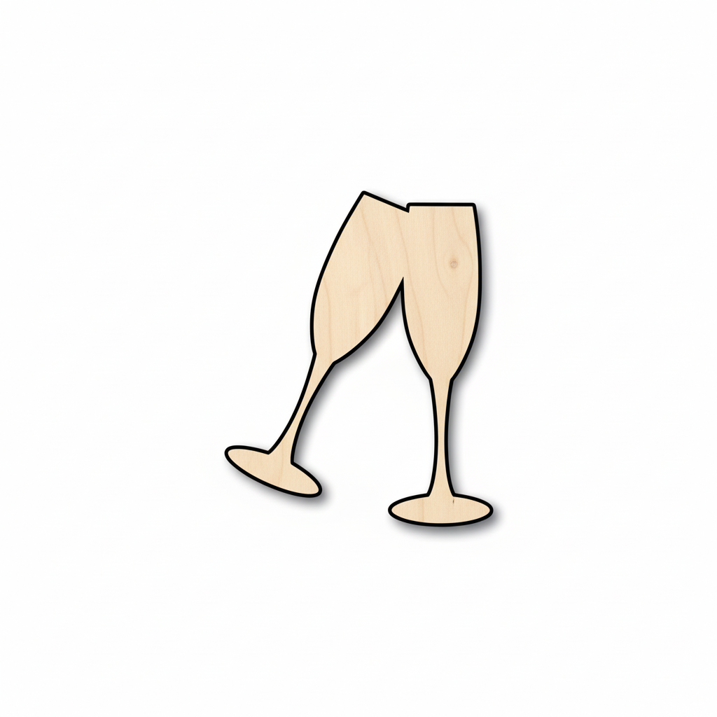 Wood Champagne Flute Glass Silhouette - Craft- NameSigns.com