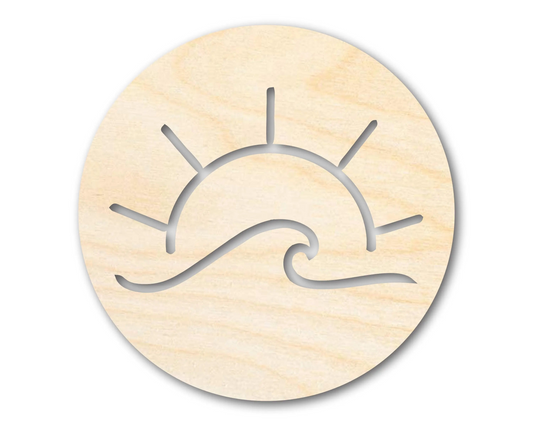 Unfinished Wood Ocean Wave and Sun Cutout Shape | DIY Craft Cutout | up to 46" DIY
