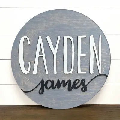 Baby Name Sign for Nursery 24" 3D Personalized Round Circle Newborn Round Wooden Nursery Name Sign, Above crib name sign for nursery, gift - NameSigns.com