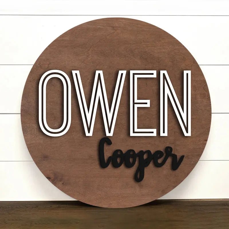 Baby Name Sign for Nursery 24" 3D Personalized Round Circle Newborn Round Wooden Nursery Name Sign, Above crib name sign for nursery, gift - NameSigns.com