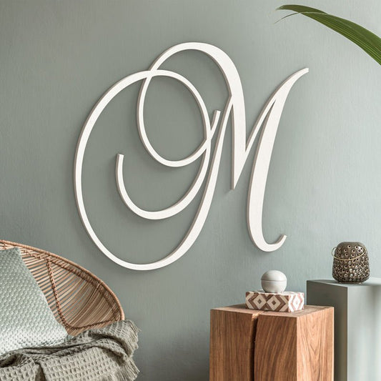 Custom Single Wood Letter Script Monogram – Elegant Personalized Wall Decor - Baby Shower, Nursery, Wedding Decor - NameSigns.com