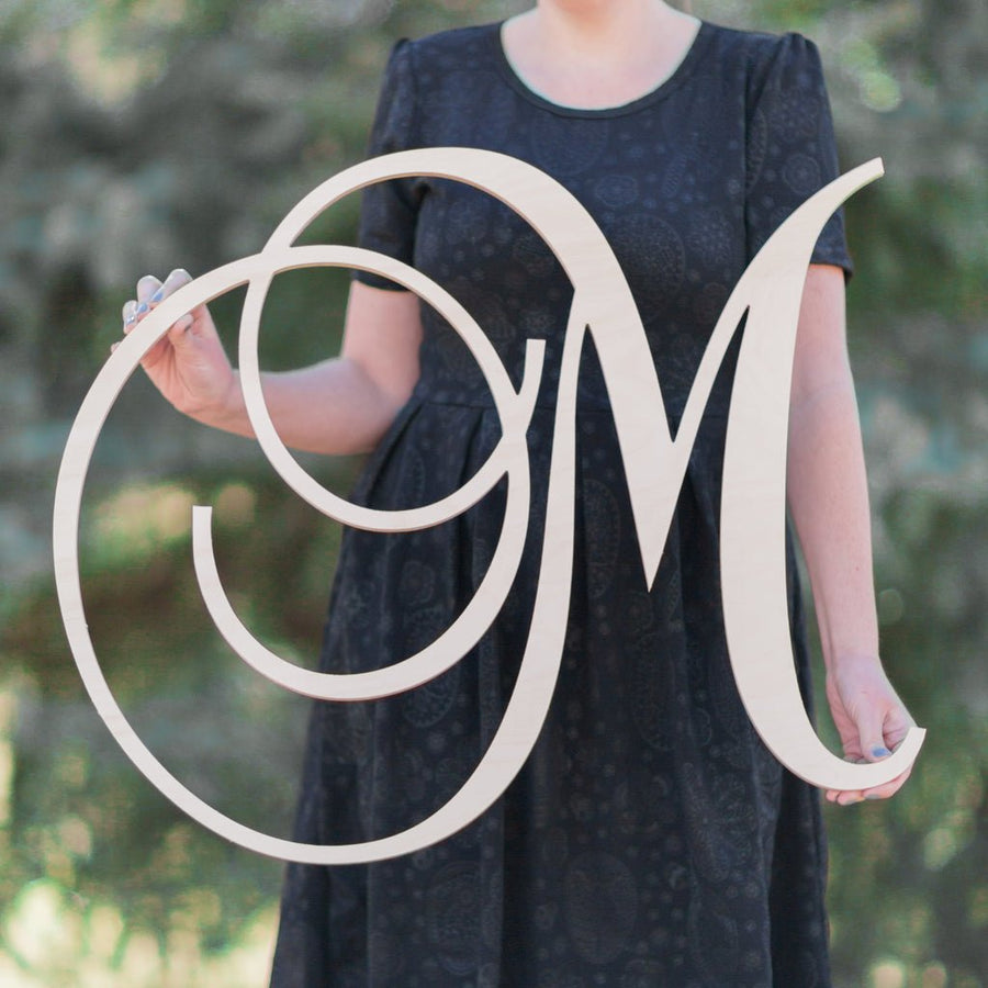 Custom Single Wood Letter Script Monogram – Elegant Personalized Wall Decor - Baby Shower, Nursery, Wedding Decor - NameSigns.com