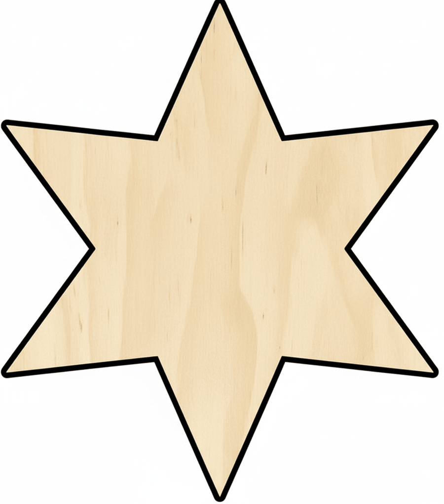 Custom Wooden 6 - Point Star Shape for Crafts and Door Hangers - Laser Cut– Wood Round Cutout for DIY Projects Blank Door Hanger Wooden Cutout Cut Outs - Unfinished - NameSigns.com