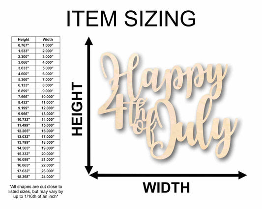 Happy 4th of July Unfinished Wood Cutout DIY handmade Craft - NameSigns.com