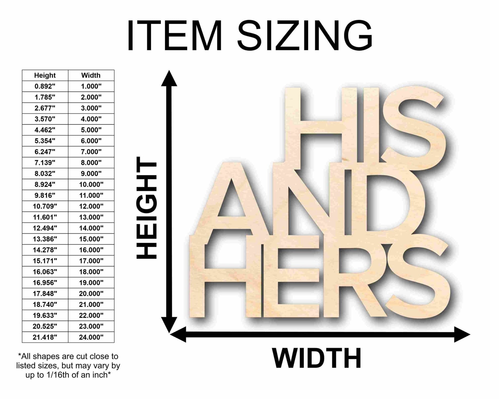 His and Hers Sign Unfinished Wood Cutout Home Decor DIY Wedding - NameSigns.com