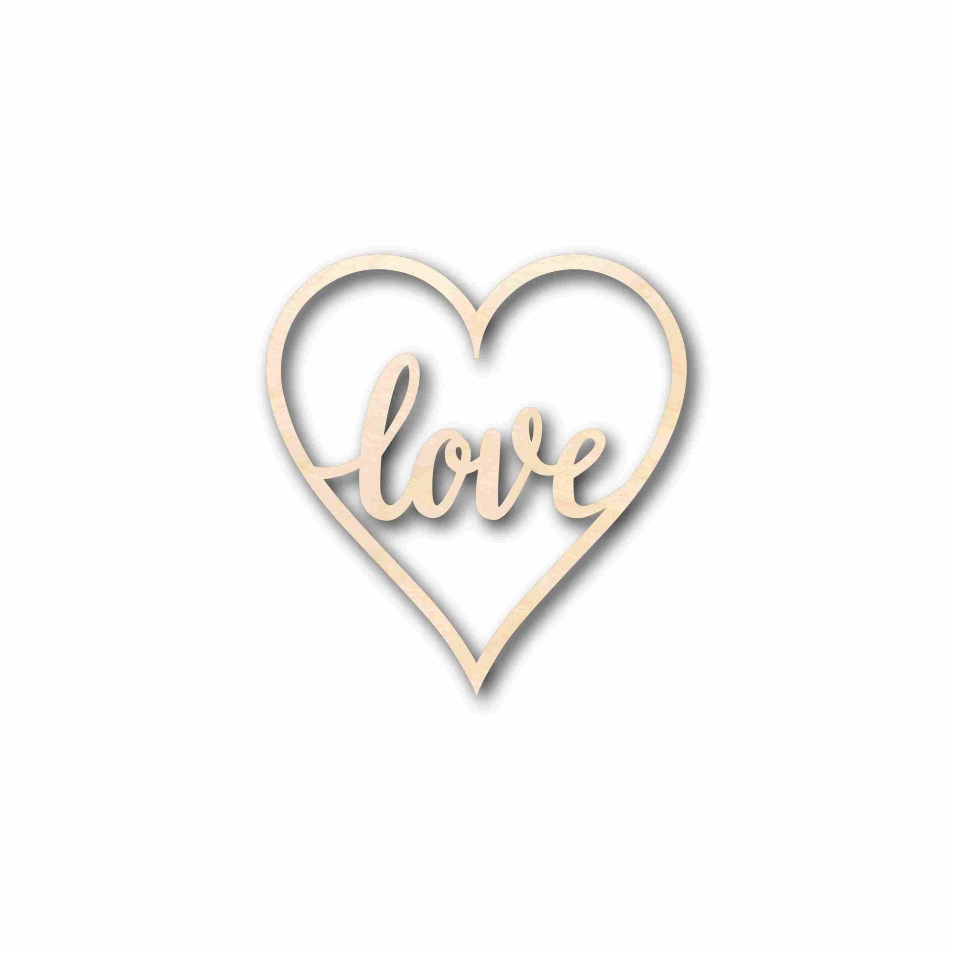 Love with Heart Sign Unfinished Wood Cutout Home Decor DIY - NameSigns.com