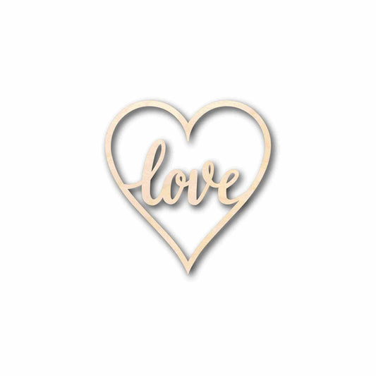 Love with Heart Sign Unfinished Wood Cutout Home Decor DIY - NameSigns.com