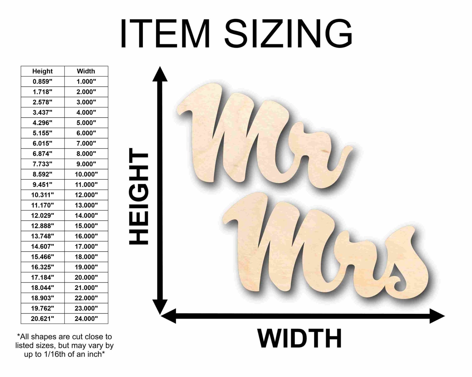 Mr. & Mrs. Sign Unfinished Wood Cutout Home Decor DIY Wedding - NameSigns.com