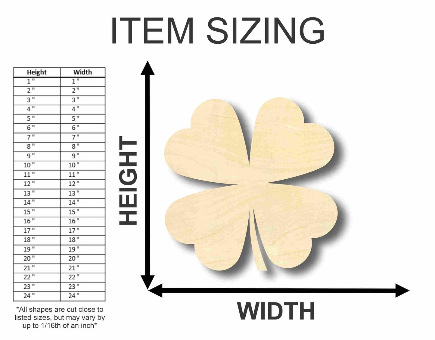 Shamrock Unfinished Wood Craft Lucky Four Leaf Clover up to 46" DIY - NameSigns.com