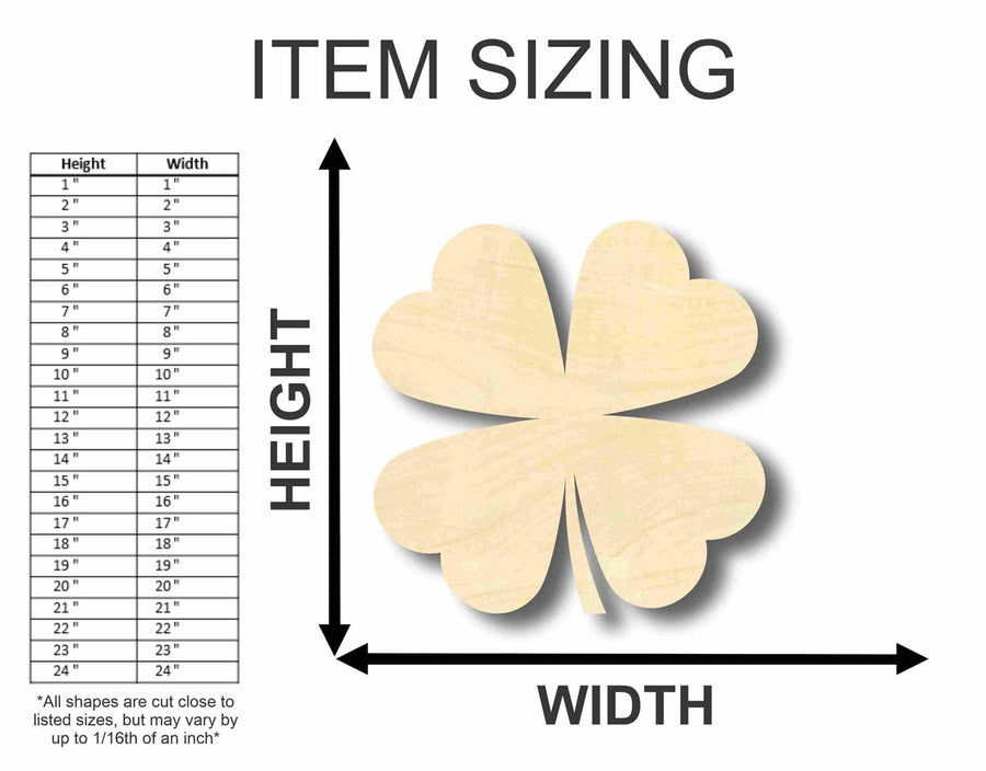 Shamrock Unfinished Wood Craft Lucky Four Leaf Clover up to 46" DIY - NameSigns.com