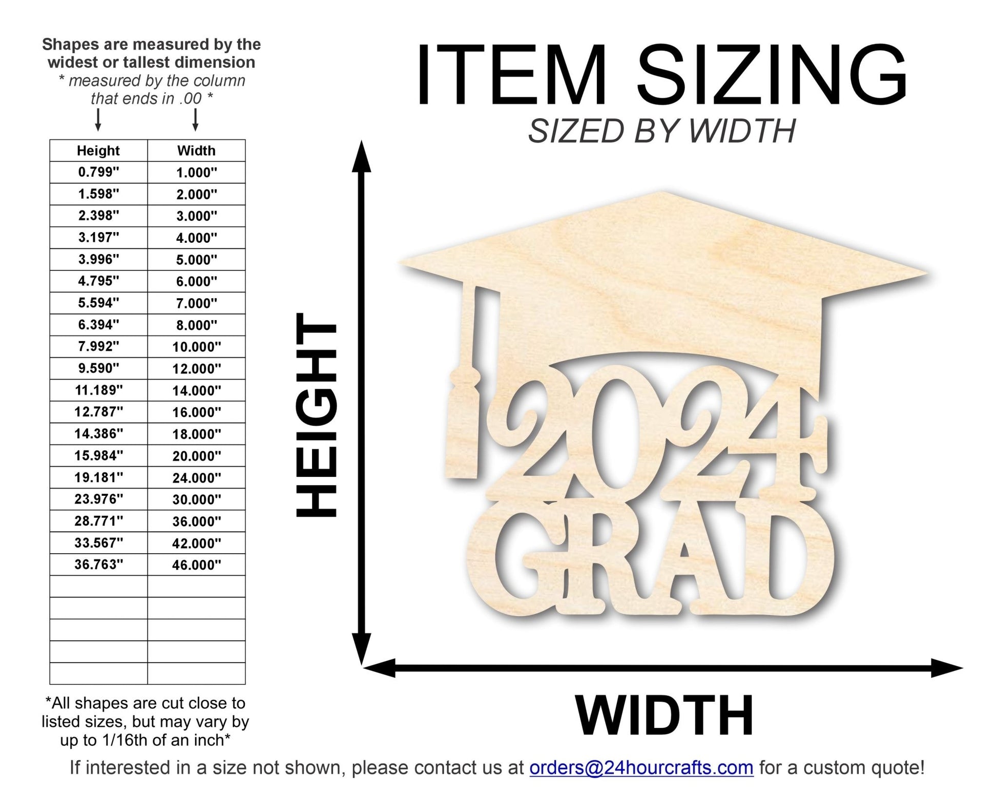 Unfinished 2024 Grad Graduation Cap Shape | DIY Craft Cutout | up to 46" DIY - NameSigns.com