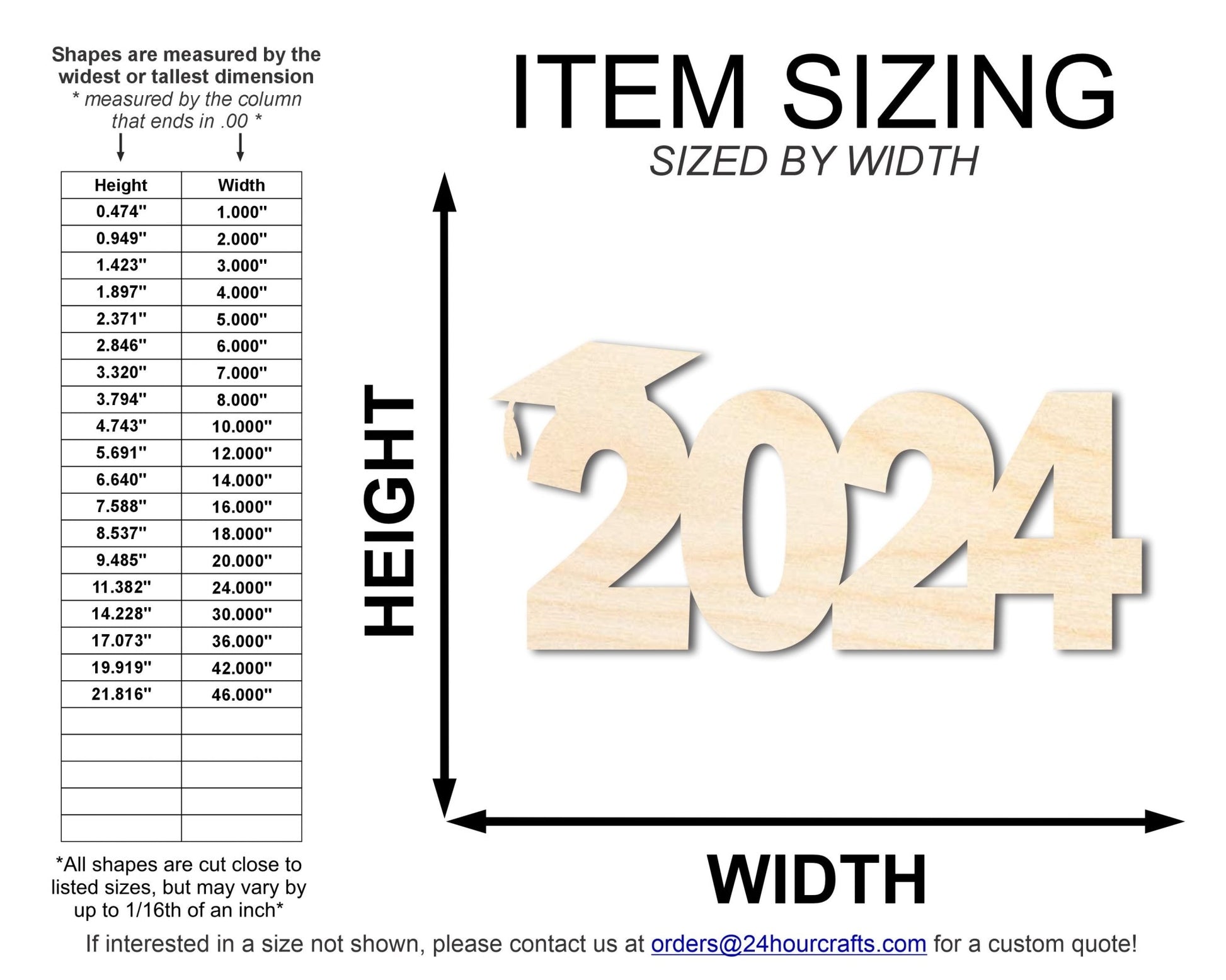 Unfinished 2024 Graduation Shape | DIY Craft Cutout | up to 46" DIY - NameSigns.com