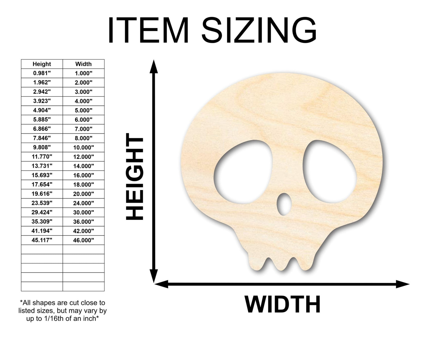 Unfinished Cute Skull Shape | Craft Cutout | up to 46" DIY - NameSigns.com