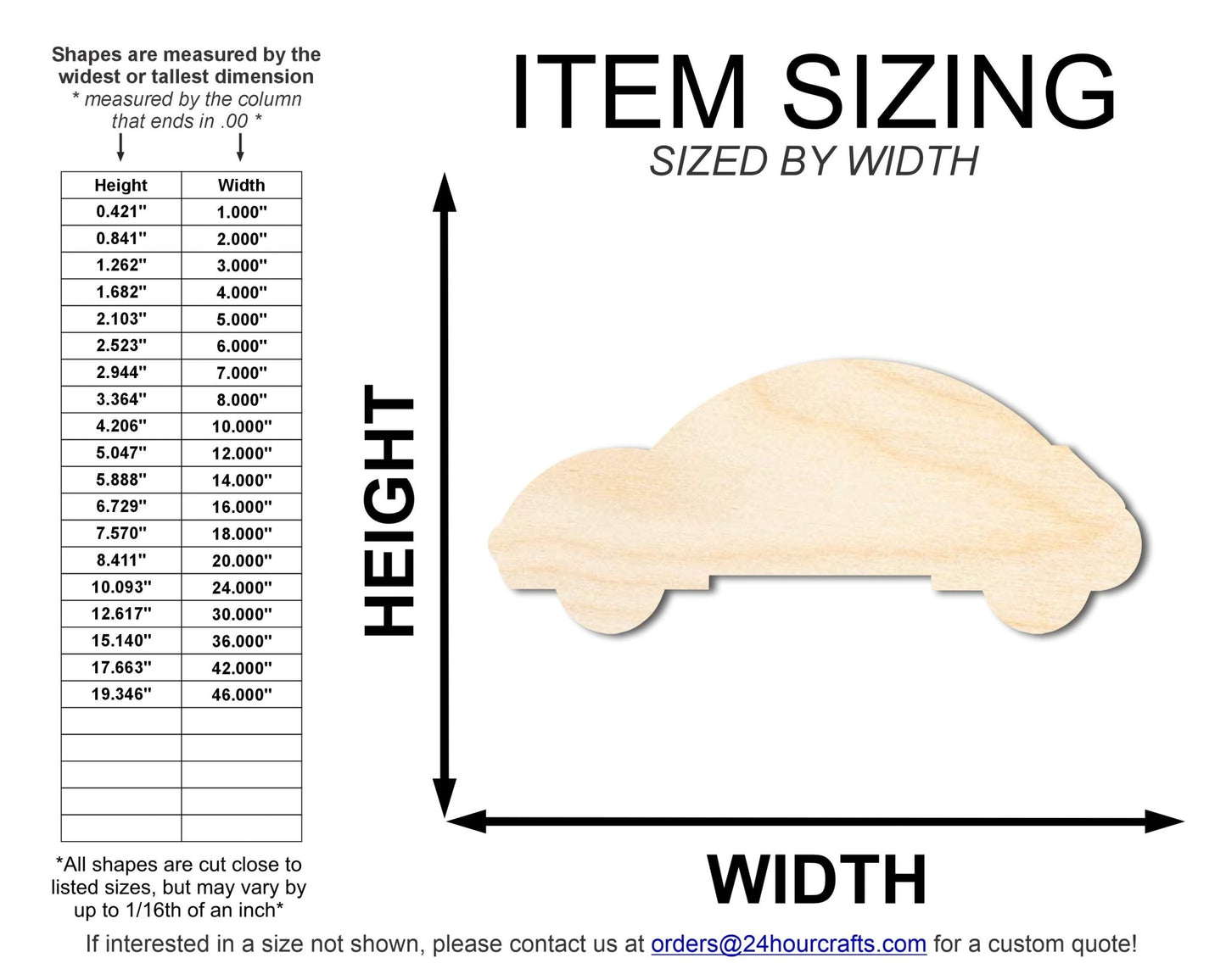 Unfinished Economy Car Shape | DIY Craft Cutout | up to 46" DIY - NameSigns.com