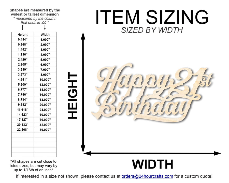 Unfinished Happy 21st Birthday Sign Shape | DIY Craft Cutout | up to 46" DIY - NameSigns.com