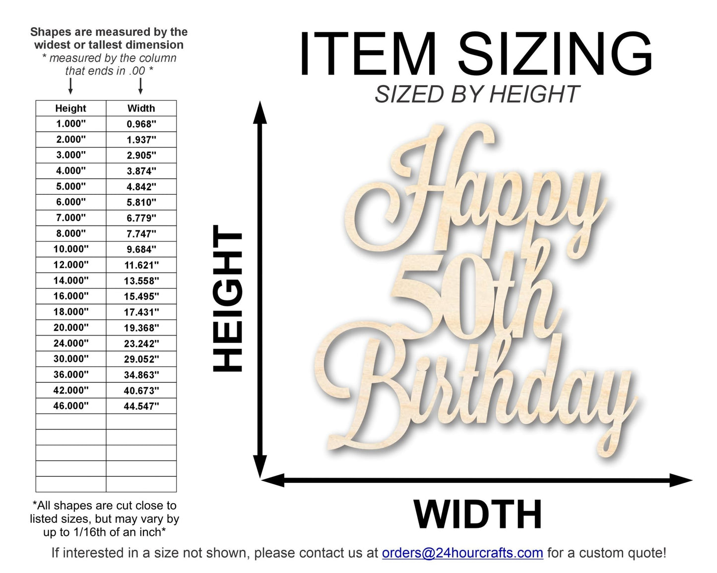 Unfinished Happy 50th Birthday Sign Shape | DIY Craft Cutout | up to 46" DIY - NameSigns.com