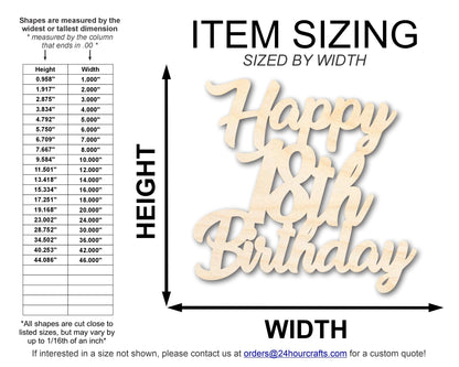 Unfinished Happy Eighteenth Birthday Shape | DIY Craft Cutout | up to 46" DIY - NameSigns.com