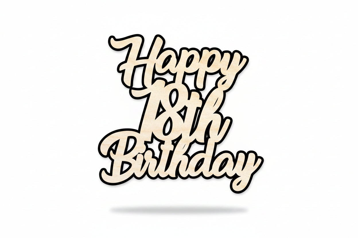 Unfinished Happy Eighteenth Birthday Shape | DIY Craft Cutout | up to 46" DIY - NameSigns.com