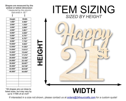 Unfinished Happy Twenty First Shape | DIY Craft Cutout | up to 46" DIY - NameSigns.com