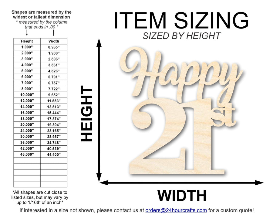 Unfinished Happy Twenty First Shape | DIY Craft Cutout | up to 46" DIY - NameSigns.com