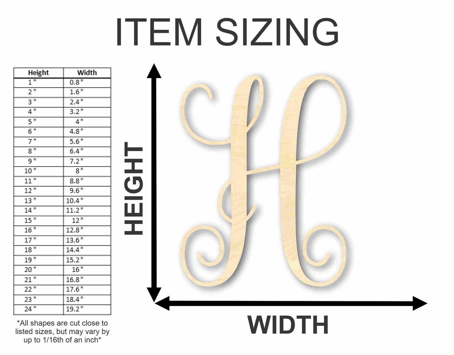 Unfinished Individual Wood Monogram Personalized - Weddings - Nursery - Wall Hang - up to 46" High DIY - NameSigns.com