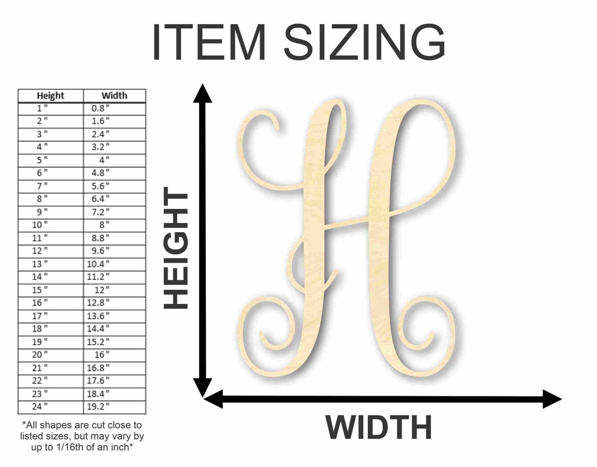 Unfinished Individual Wood Monogram Personalized - Weddings - Nursery - Wall Hang - up to 46" High DIY - NameSigns.com