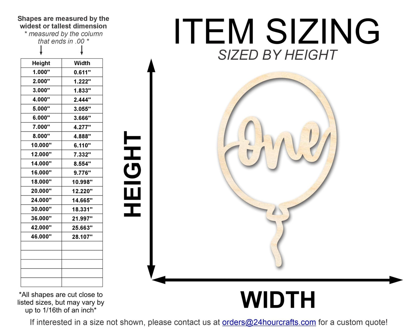 Unfinished One Balloon Shape | DIY Craft Cutout | up to 46" DIY - NameSigns.com