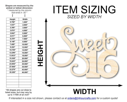 Unfinished Sweet Sixteen Shape | DIY Craft Cutout | up to 46" DIY - NameSigns.com