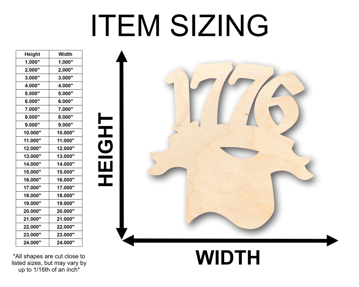 Unfinished Wood 1776 and Flag Shape - Craft - up to 46" DIY - NameSigns.com
