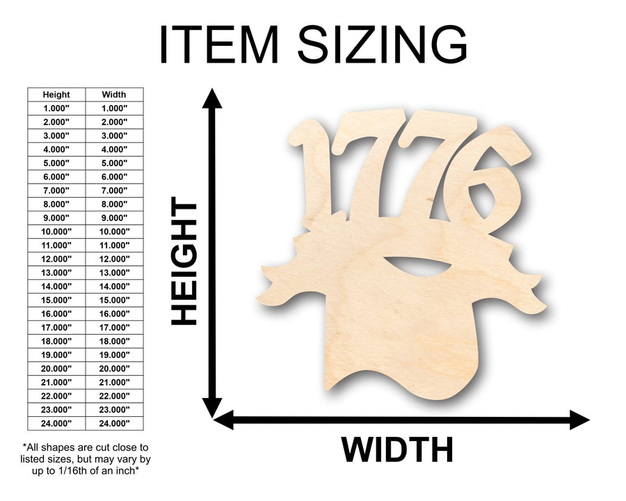 Unfinished Wood 1776 and Flag Shape - Craft - up to 46" DIY - NameSigns.com