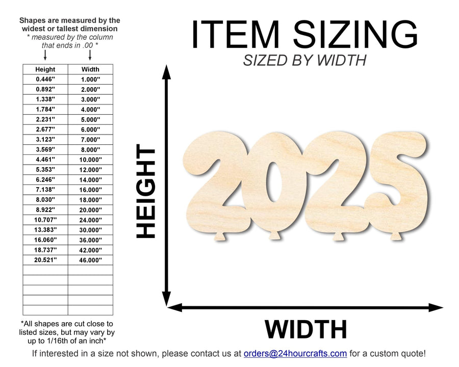 Unfinished Wood 2025 Balloons Shape | DIY Craft Cutout | up to 46" DIY - NameSigns.com