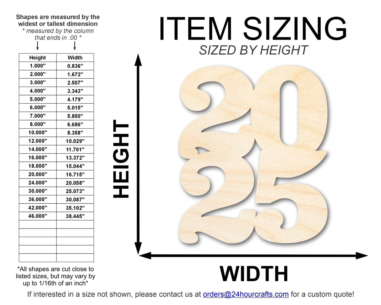 Unfinished Wood 2025 Cutout Shape | DIY Craft Cutout | up to 46" DIY - NameSigns.com