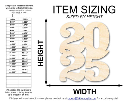 Unfinished Wood 2025 Cutout Shape | DIY Craft Cutout | up to 46" DIY - NameSigns.com