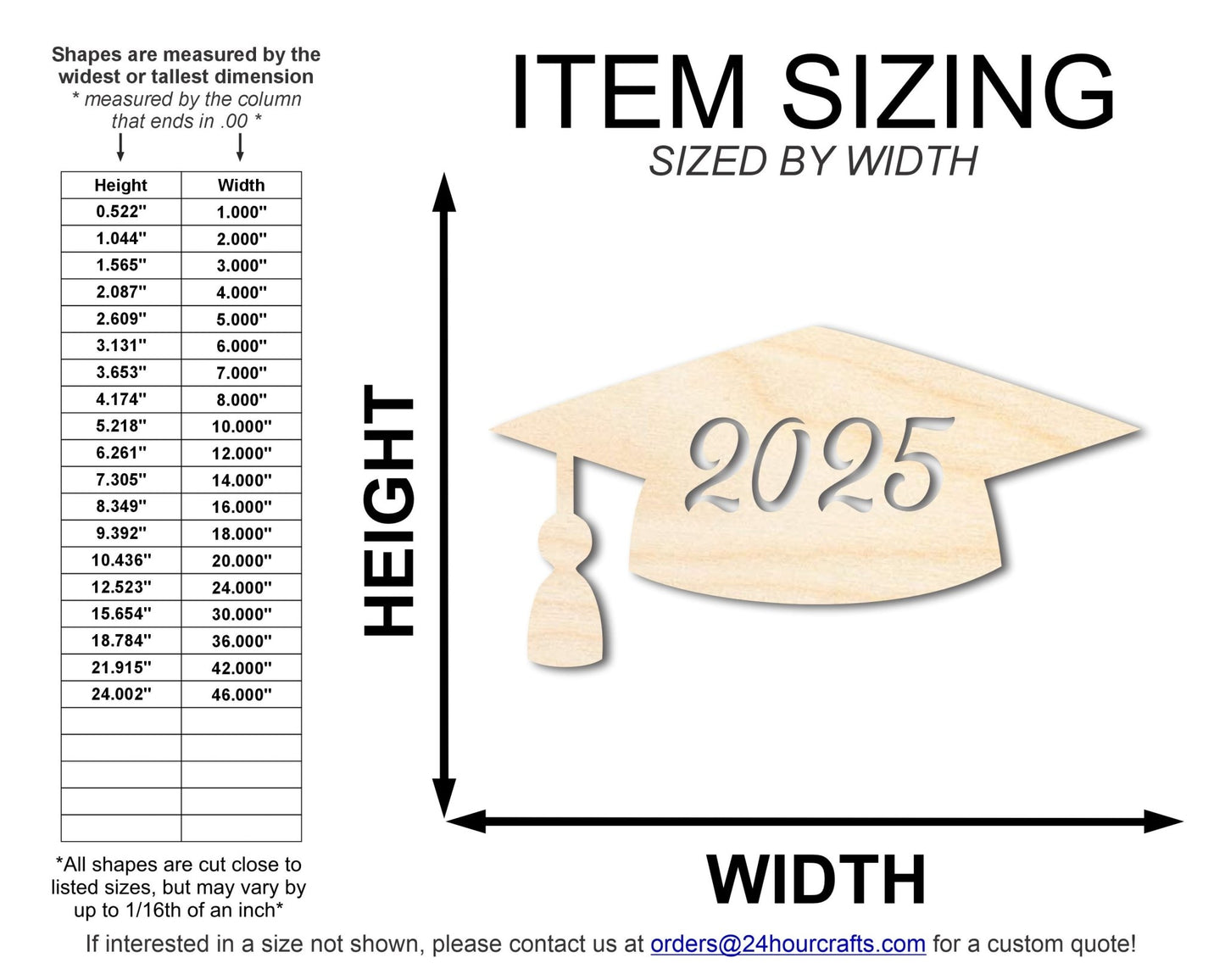 Unfinished Wood 2025 Grad Cap Shape | DIY Craft Cutout | up to 46" DIY - NameSigns.com