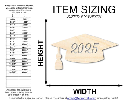 Unfinished Wood 2025 Grad Cap Shape | DIY Craft Cutout | up to 46" DIY - NameSigns.com