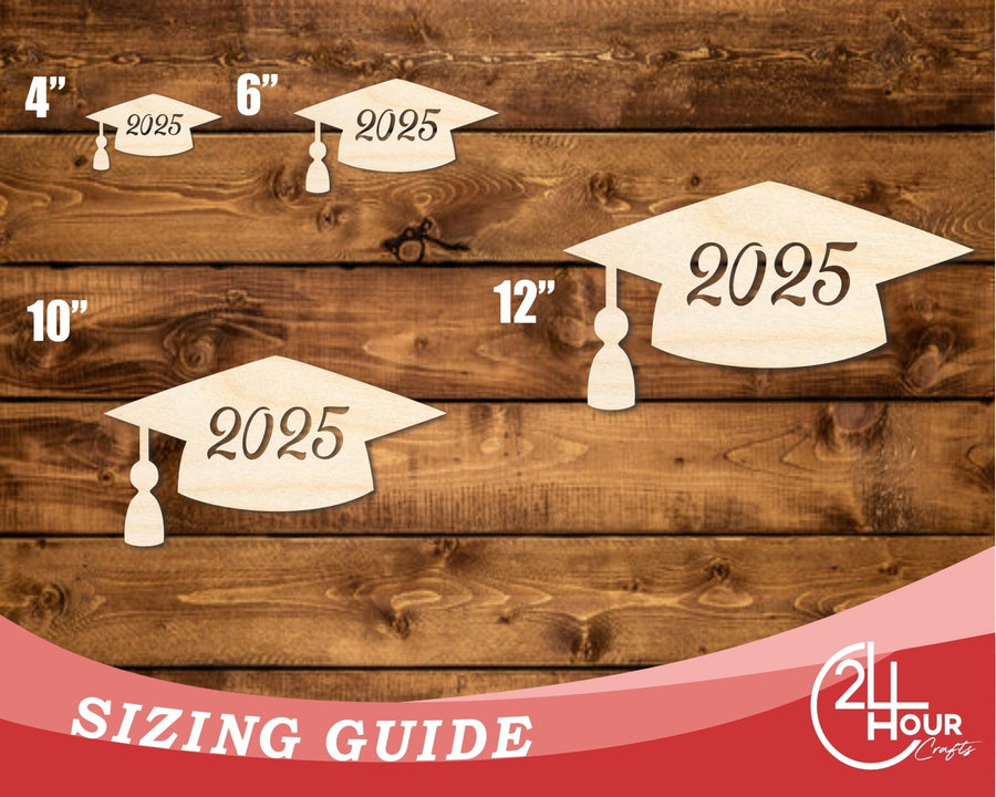 Unfinished Wood 2025 Grad Cap Shape | DIY Craft Cutout | up to 46" DIY - NameSigns.com