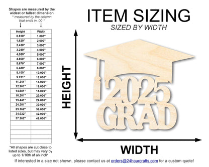 Unfinished Wood 2025 Grad Shape | DIY Craft Cutout | up to 46" DIY - NameSigns.com