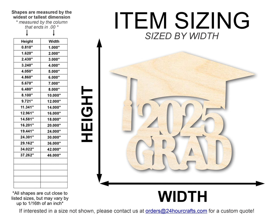 Unfinished Wood 2025 Grad Shape | DIY Craft Cutout | up to 46" DIY - NameSigns.com
