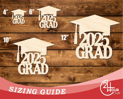 Unfinished Wood 2025 Grad Shape | DIY Craft Cutout | up to 46" DIY - NameSigns.com