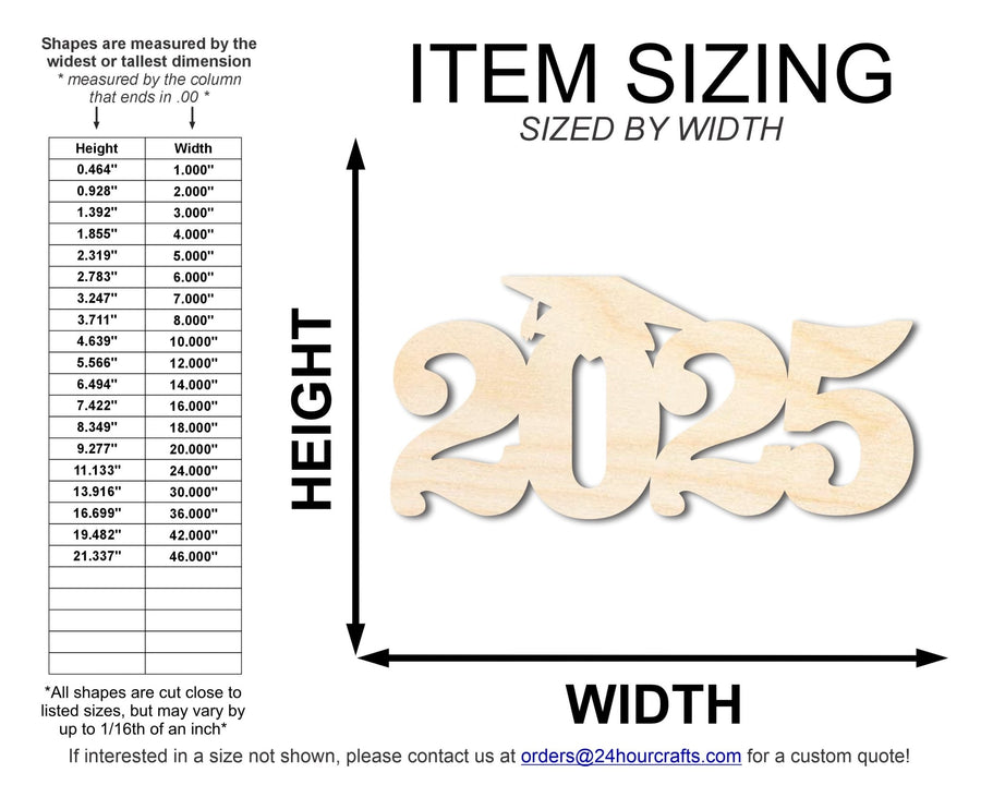 Unfinished Wood 2025 Grad Shape | DIY Craft Cutout | up to 46" DIY - NameSigns.com