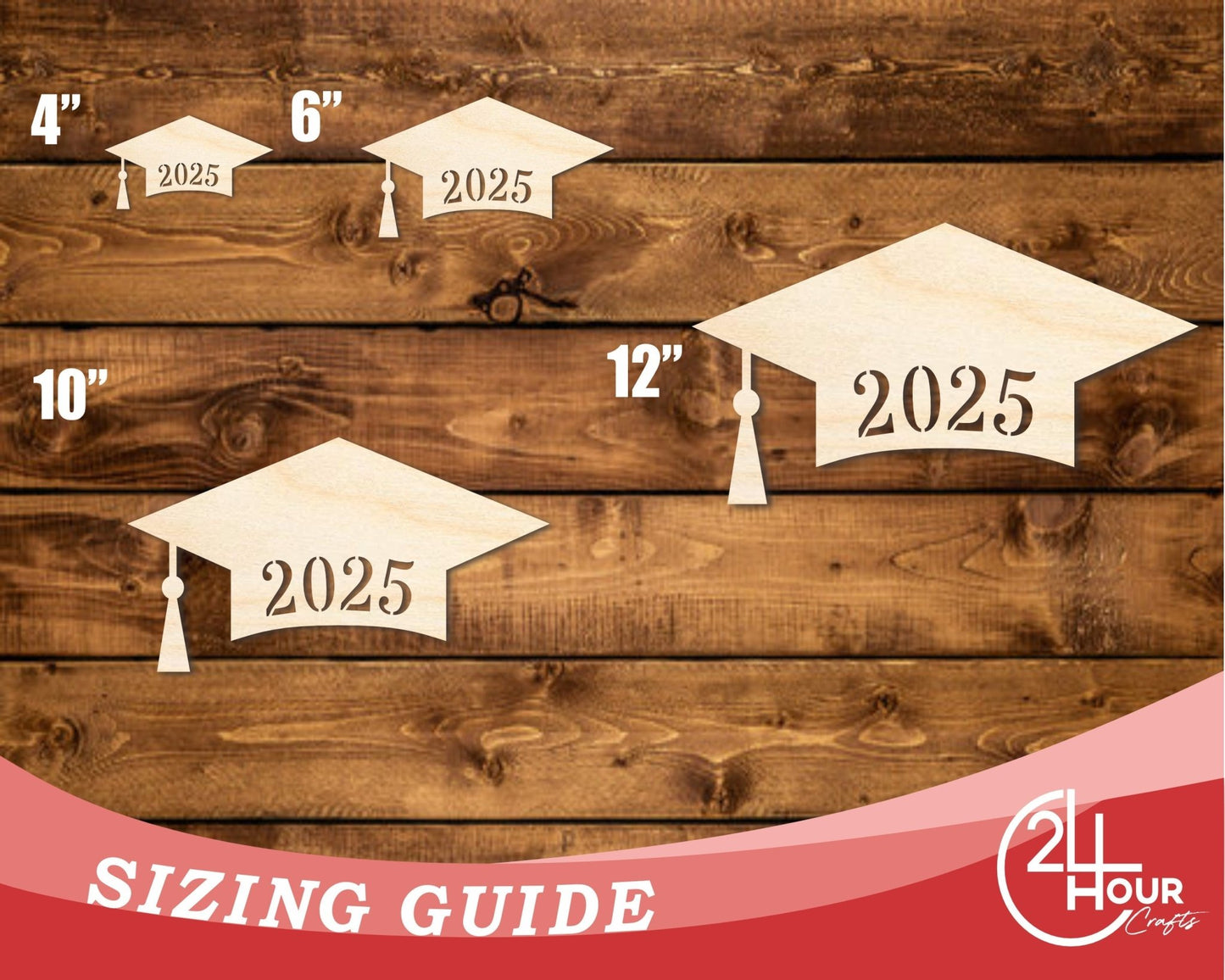 Unfinished Wood 2025 Graduation Cap Shape | DIY Craft Cutout | up to 46" DIY - NameSigns.com