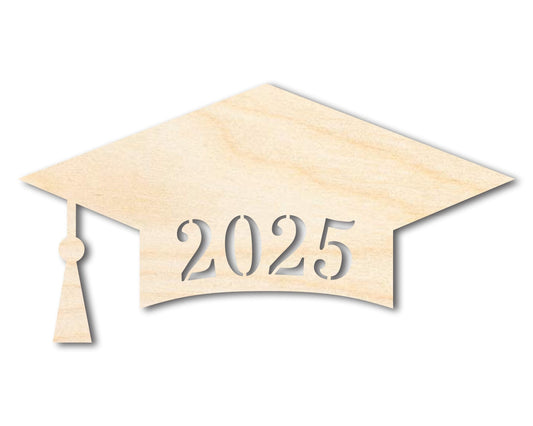 Unfinished Wood 2025 Graduation Cap Shape | DIY Craft Cutout | up to 46" DIY - NameSigns.com
