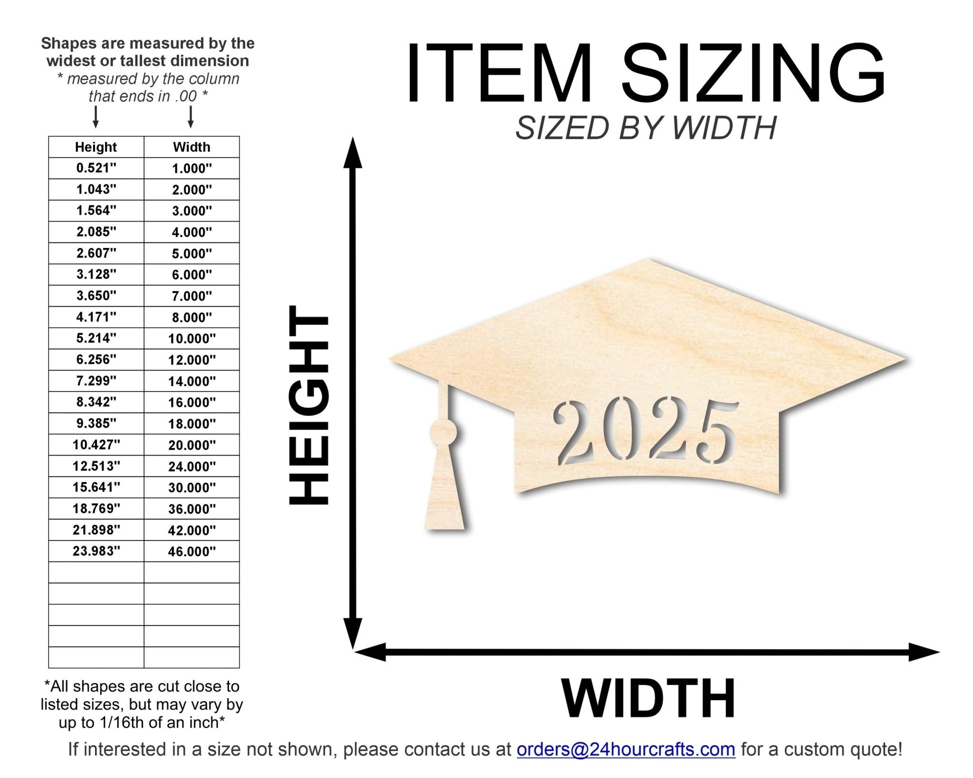 Unfinished Wood 2025 Graduation Cap Shape | DIY Craft Cutout | up to 46" DIY - NameSigns.com
