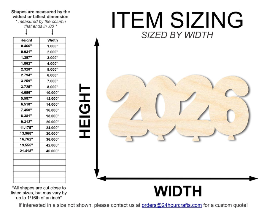Unfinished Wood 2026 Balloons Shape | DIY Craft Cutout | up to 46" DIY - NameSigns.com
