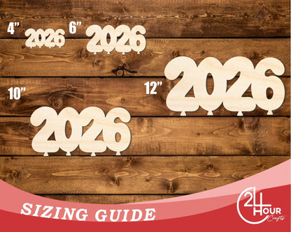 Unfinished Wood 2026 Balloons Shape | DIY Craft Cutout | up to 46" DIY - NameSigns.com