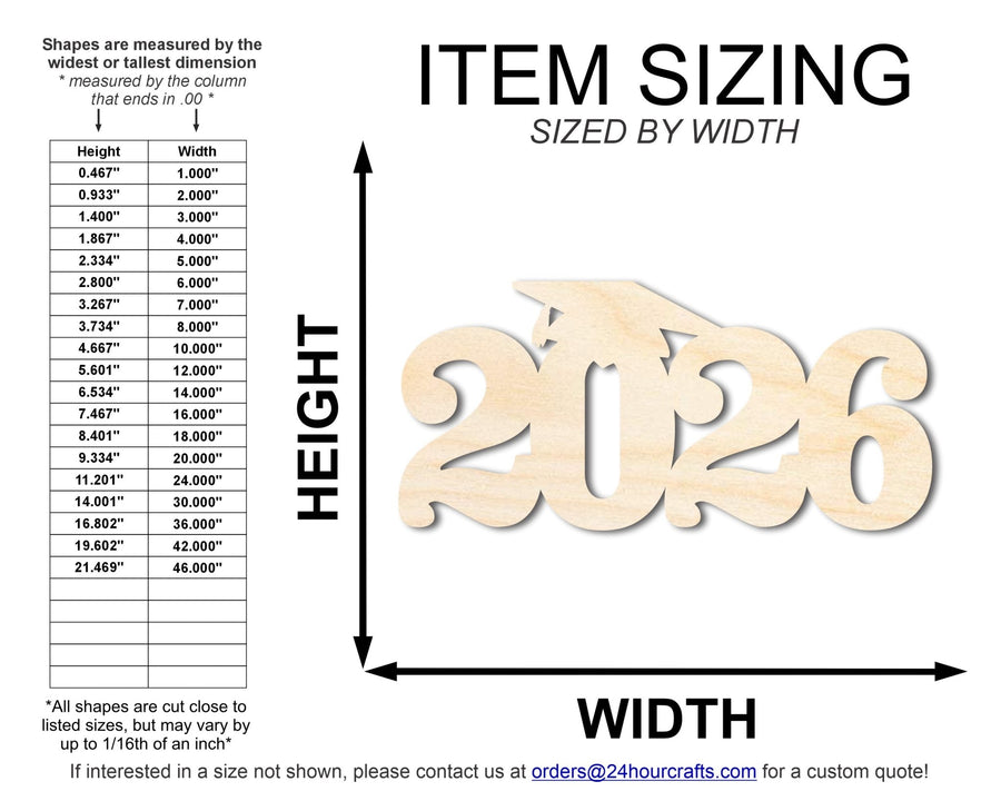Unfinished Wood 2026 Grad Cap Shape | DIY Craft Cutout | up to 46" DIY - NameSigns.com